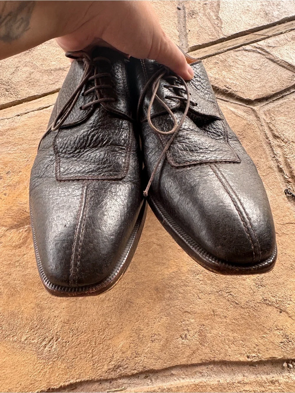 Moreschi Brown Pebbled Leather Derby Shoes Italy Men’s US 10.5  Lace Up